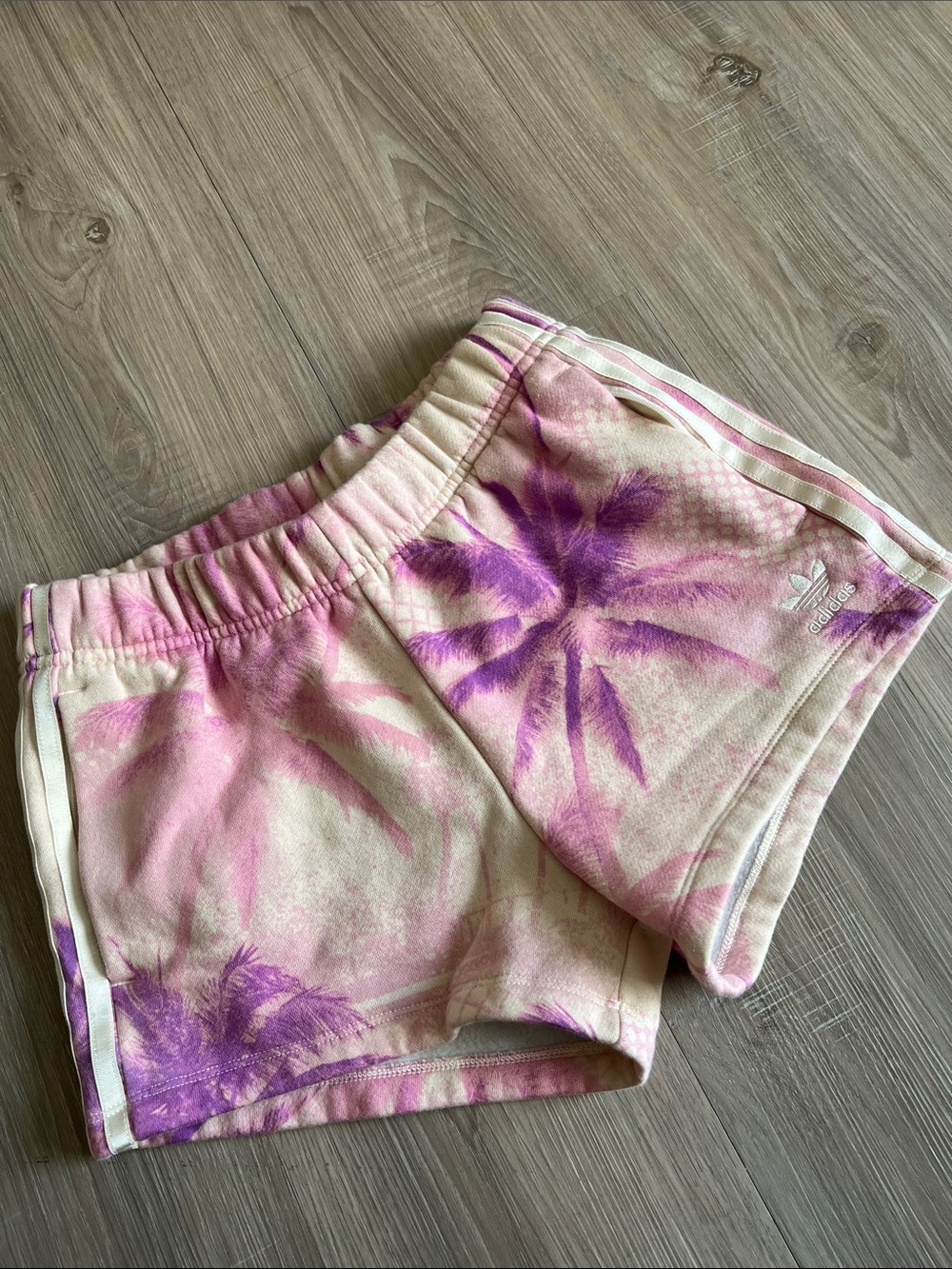 Adidas Pink & Purple Tie-Dye Palm Print Women's Shorts